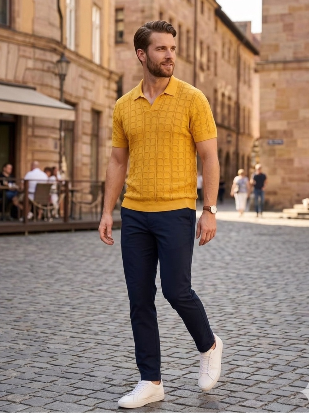 Abercrombie & Fitch Men's Johnny Collar Textured Knit Sweater Polo DK Yellow XL